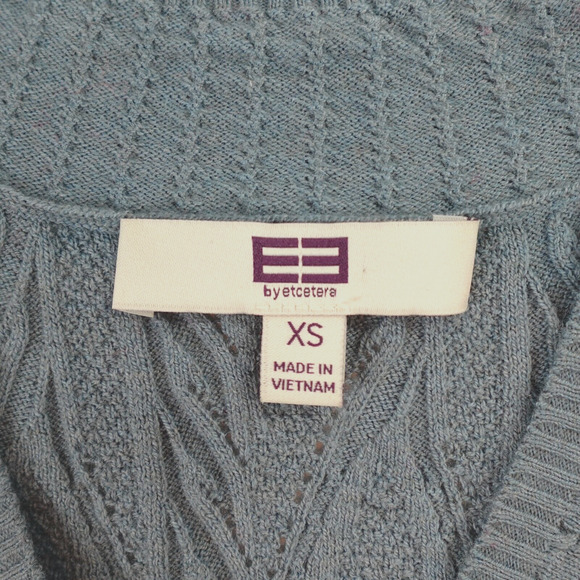 Etcetera Cable Knit Sweater Jumper Womens XS Blue Wool-Blend V-Neck - Picture 2 of 14